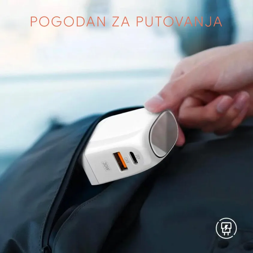 Kucni punjac LDNIO A2522C QC3.0, PD, PPS, LED Display, 30W sa Type C na iPhone lightning kablom beli