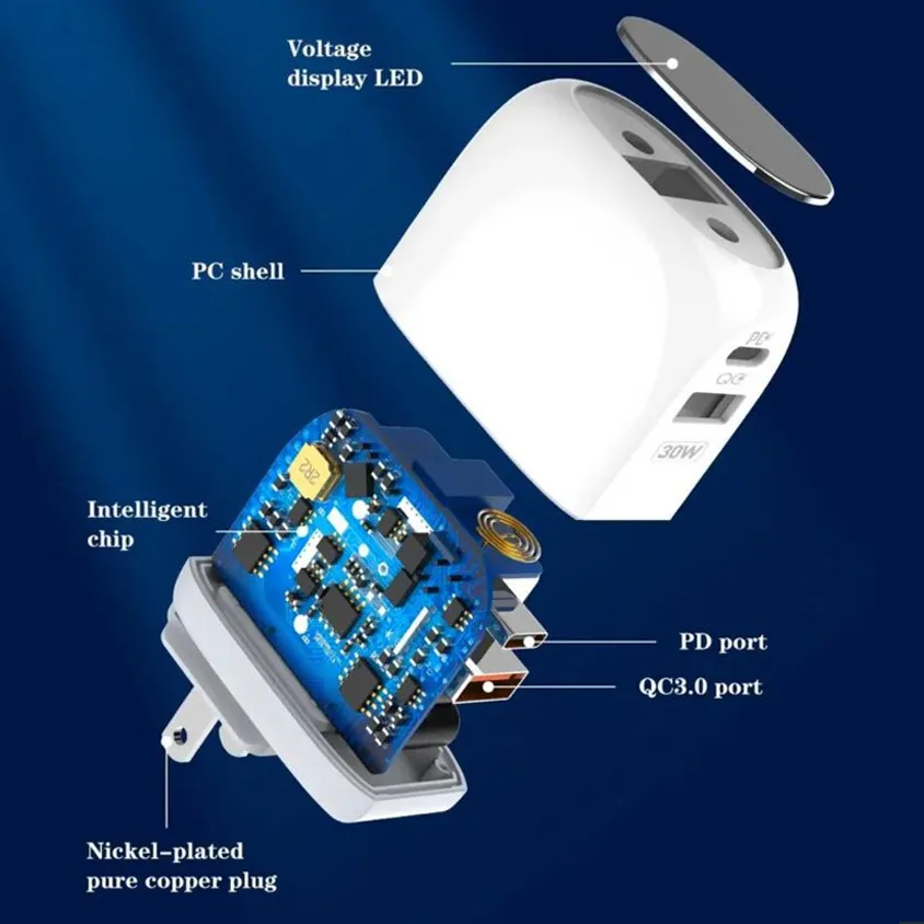 Kucni punjac LDNIO A2522C QC3.0, PD, PPS, LED Display, 30W sa Type C na iPhone lightning kablom beli