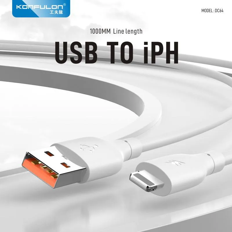 Data kabl KONFULON DC64, 3A, USB iPhone Lightning beli 1m