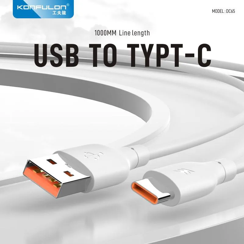 Data kabl KONFULON DC65, 3A, USB na Type C beli 1m