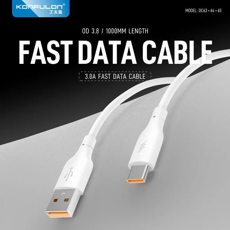 Data kabl KONFULON DC65, 3A, USB na Type C beli 1m
