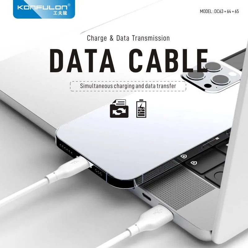 Data kabl KONFULON DC65, 3A, USB na Type C beli 1m
