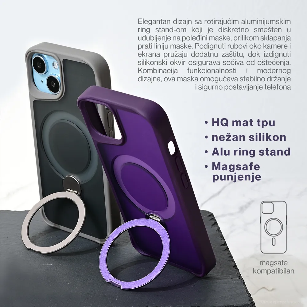 Maska Magsafe Ring Stand za iPhone 15 Pro 6.1 siva