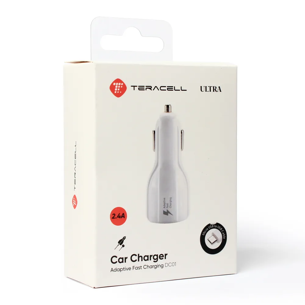 Auto punjac Teracell Ultra DC01 2.4A sa micro USB kablom beli