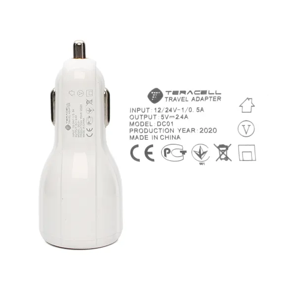 Auto punjac Teracell Ultra DC01 2.4A sa Mini USB kablom beli
