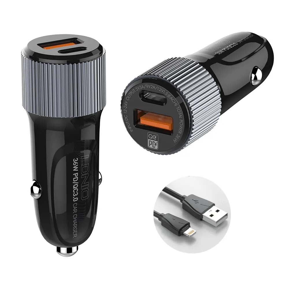 Auto punjac LDNIO C510Q PD/QC3.0 36W sa iPhone lightning kablom