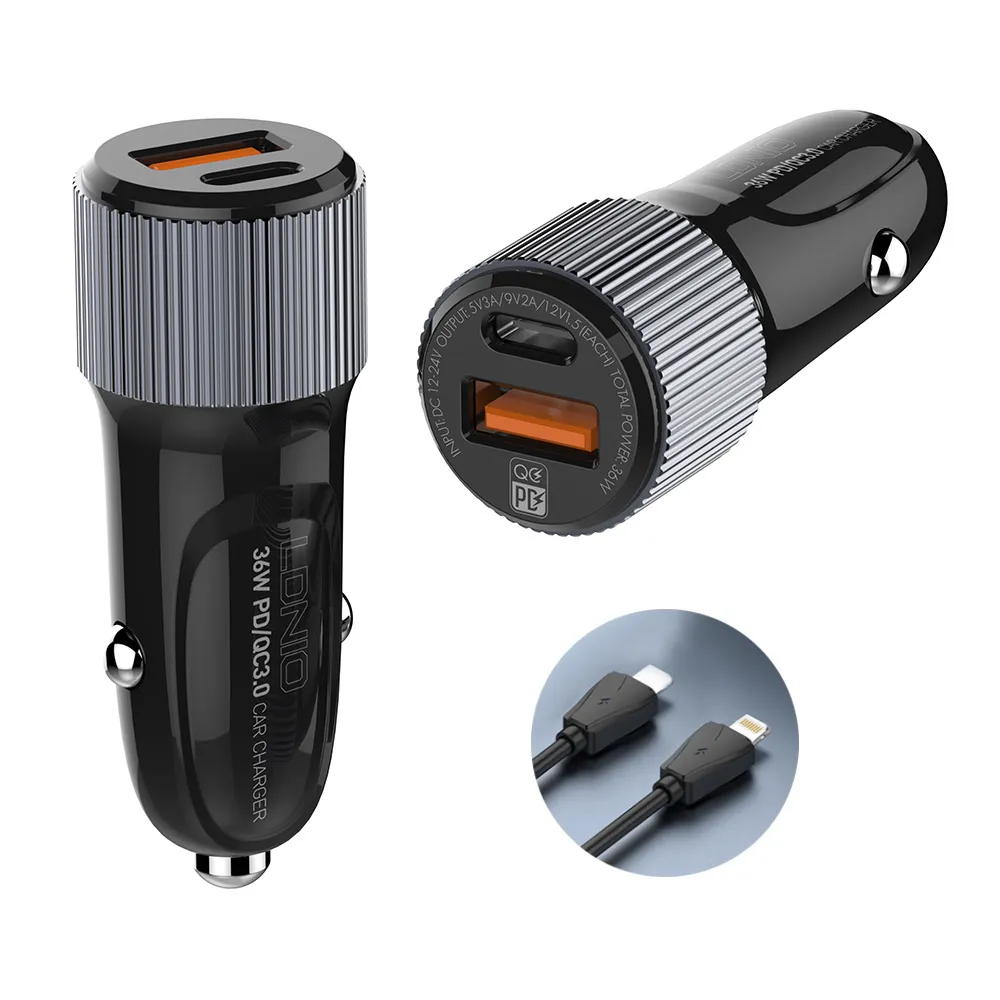 Auto punjac LDNIO C510Q PD/QC3.0 36W sa Type C na iPhone lightning kablom