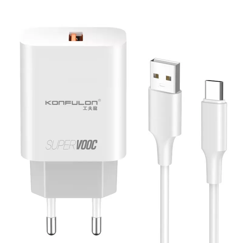 Kucni punjac KONFULON C87Q, 3A, 25W, sa Type C USB kablom beli