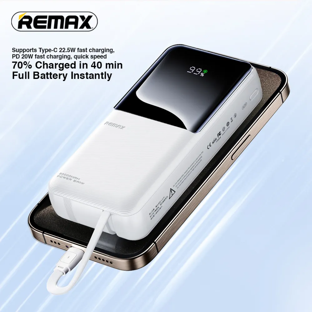 Power Bank with 2 Fast Charging Cables REMAX Cynlle Series RPP-680 PD 20W+QC 22.5W 20000mAh plavi