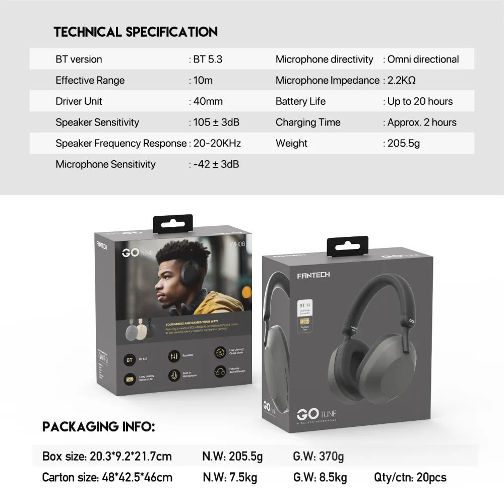 Bluetooth slusalice Fantech GO Tune WH06 sive
