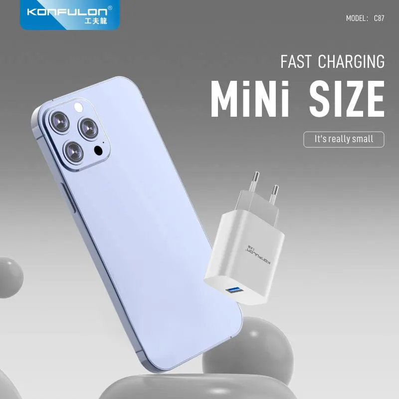 Kucni punjac KONFULON C87Q, sa micro USB kablom beli