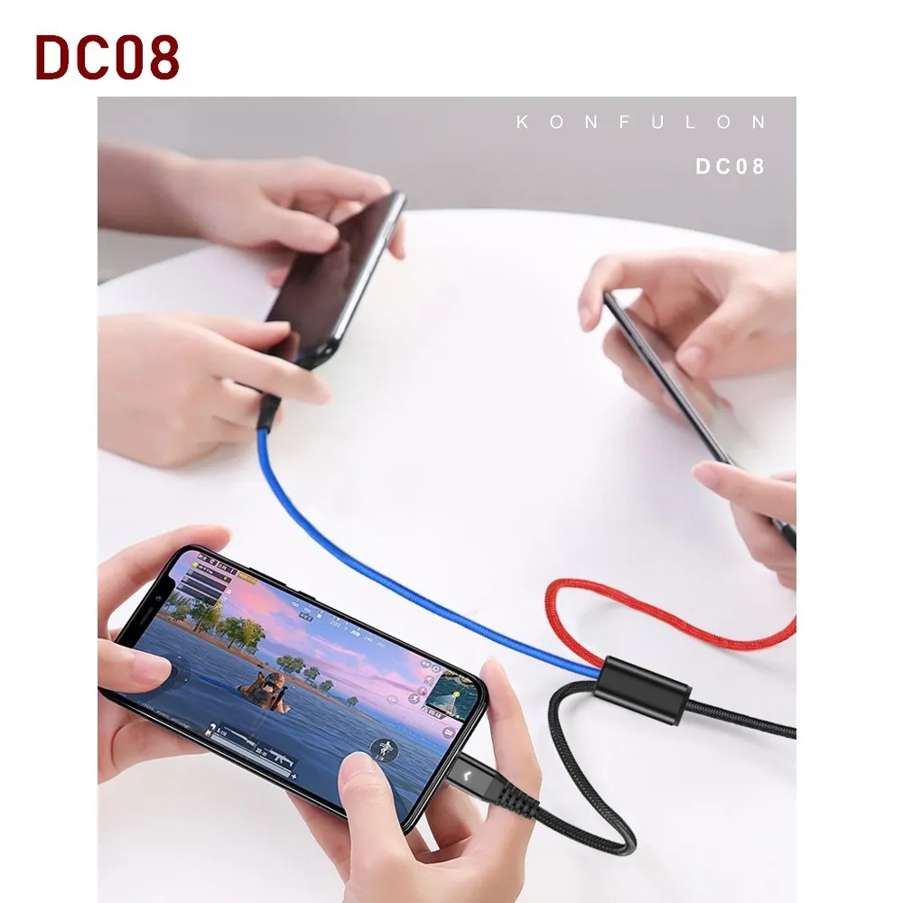 Data kabl KONFULON DC08, 2.4A, 3u1 USB na micro, lightning, Type C 1.2m