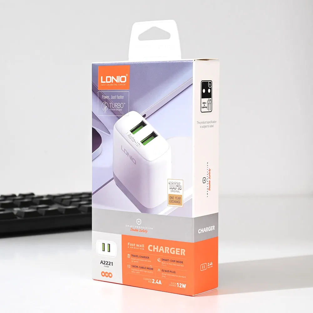 Kucni punjac LDNIO A2221 2xUSB, 12W sa Type C kablom beli