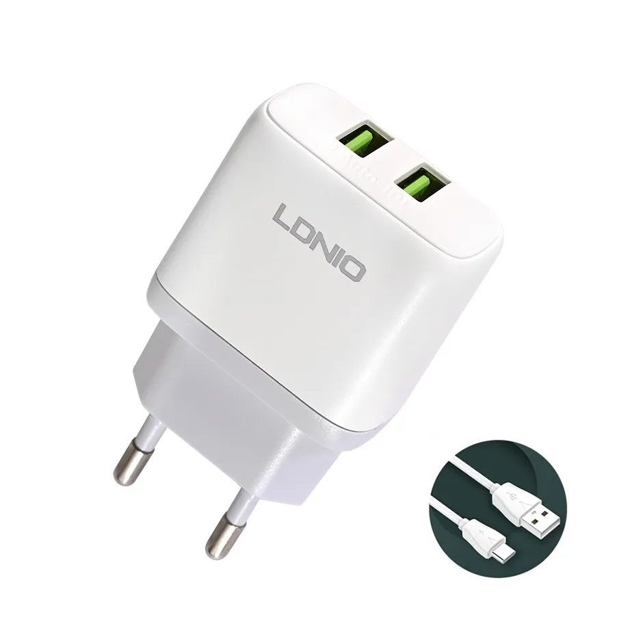 Kucni punjac LDNIO A2221 2xUSB, 12W sa Type C kablom beli