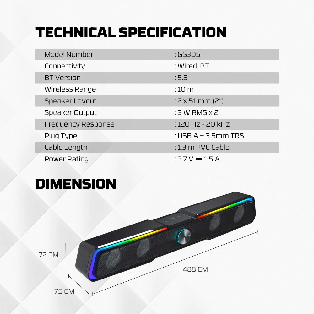 Bluetooth zvucnik Fantech GS305 BEAT BAR crni
