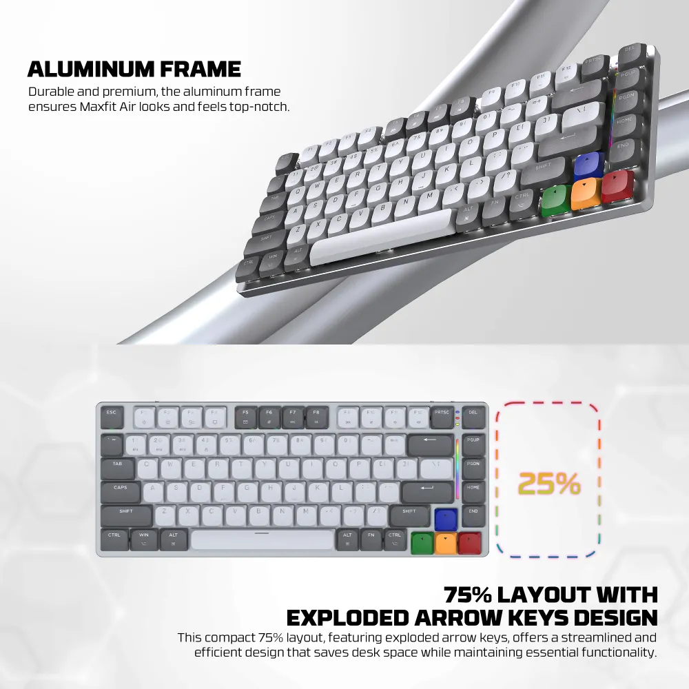 Tastatura Mehanicka Gaming Fantech MK915 RGB Maxfit AIR83 Wireless grey (brown switch)