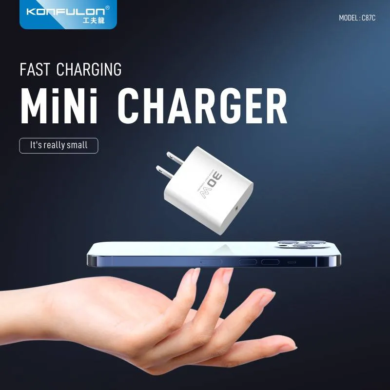 Kucni punjac KONFULON C87c, 30W, sa Type C na iPhone lightning kablom beli