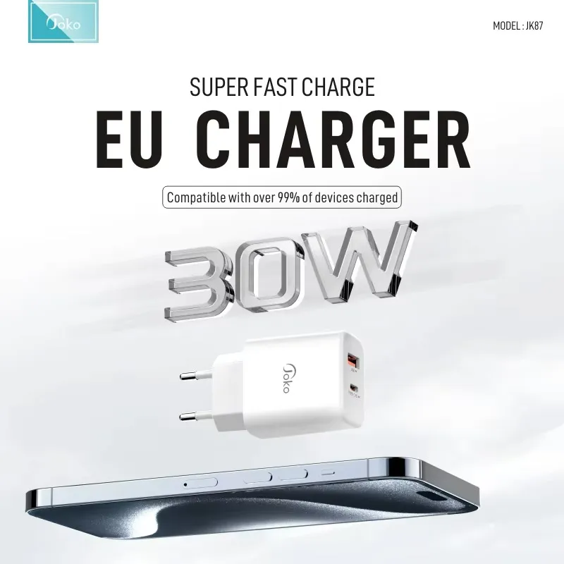 Kucni punjac KONFULON J87 30W, sa Type C kablom beli