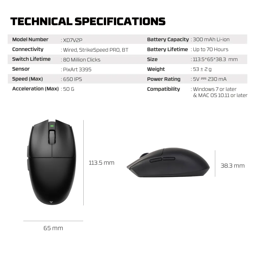 Mis Wireless Gaming Fantech XD7V2P Aria II PRO crni