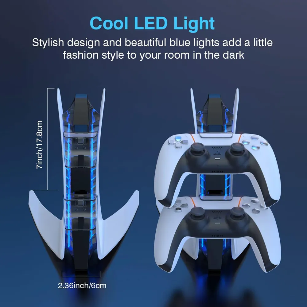 Dobe TP5-0557 stalak-punjac za dva gamepada sa osvetljenjem PS5 beli