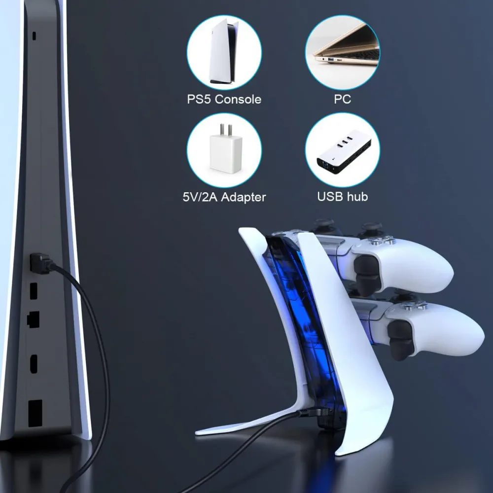 Dobe TP5-0557 stalak-punjac za dva gamepada sa osvetljenjem PS5 beli