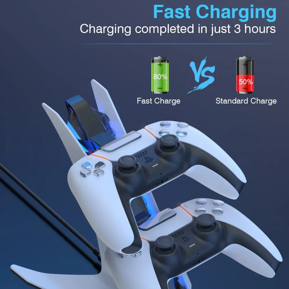 Dobe TP5-0557 stalak-punjac za dva gamepada sa osvetljenjem PS5 beli