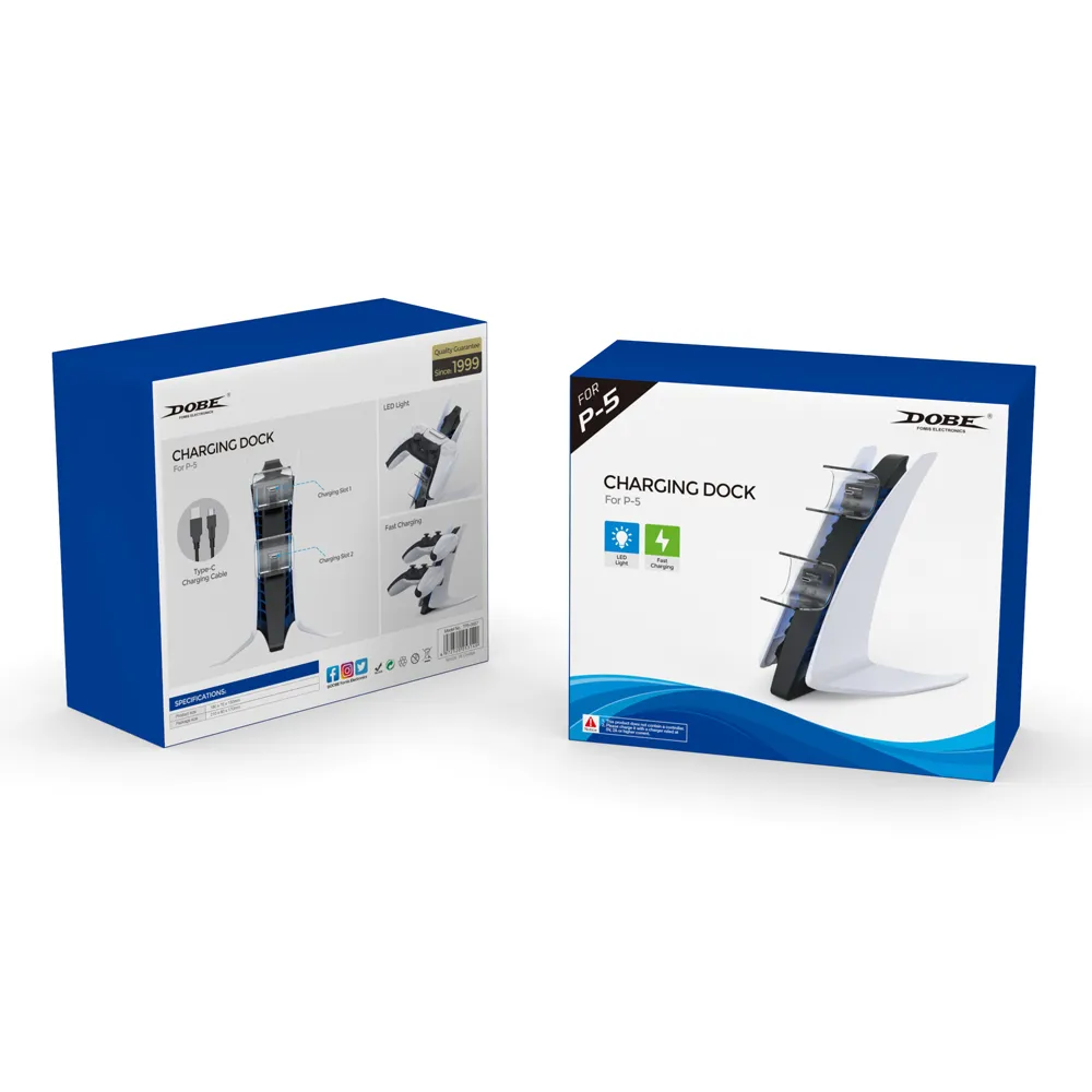 Dobe TP5-0557 stalak-punjac za dva gamepada sa osvetljenjem PS5 beli