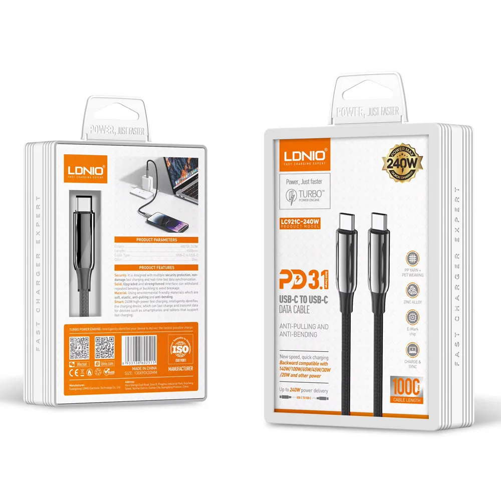 Data kabl LDNIO LC921c -240W Type C na Type C crni 1m