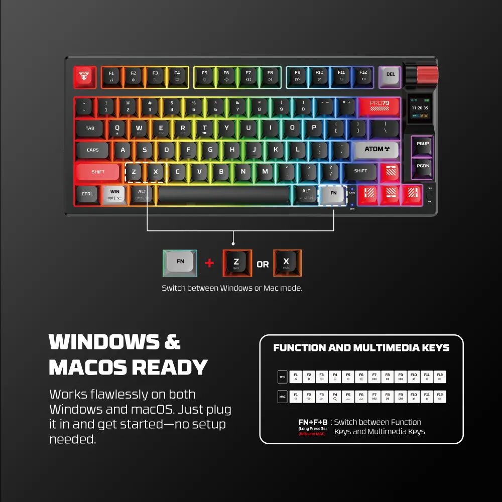 Tastatura Mehanicka Gaming Fantech MK917 RGB Atom PRO79 Wireless crna (Red switch)