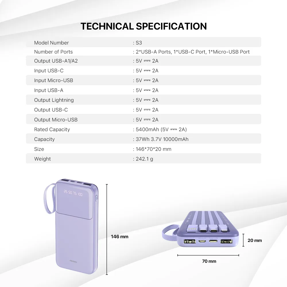 Power bank Prenosiva baterija Fantech S3 10000mAh, 10W crni