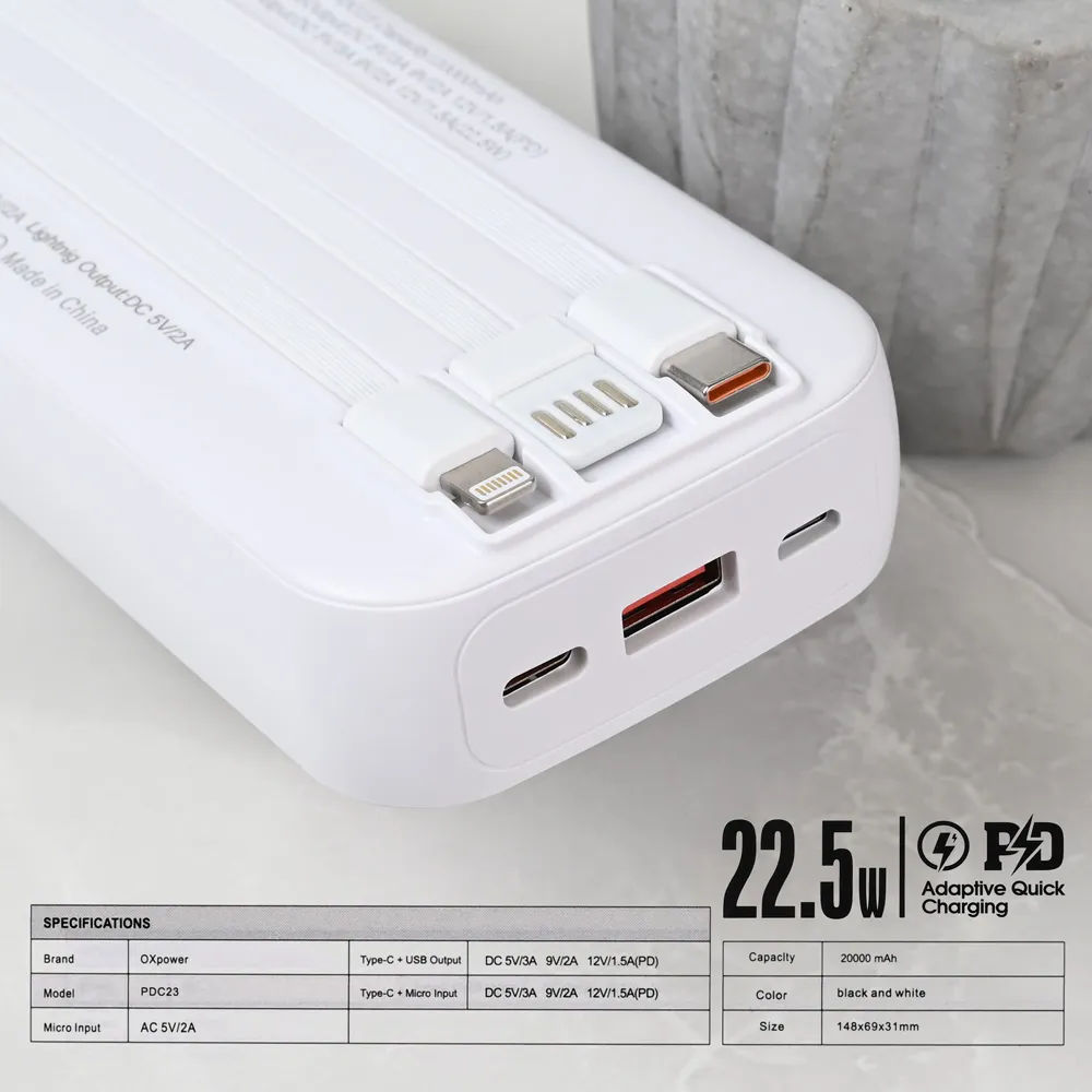 Power bank prenosiva baterija Oxpower PDC23 20000mAh bela