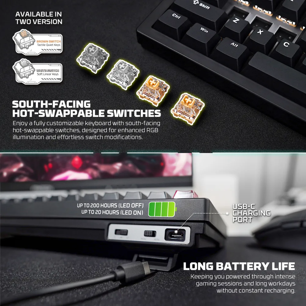 Tastatura Mehanicka Gaming Fantech MK920 RGB Maxfit 6 Wireless black (Brown switch)