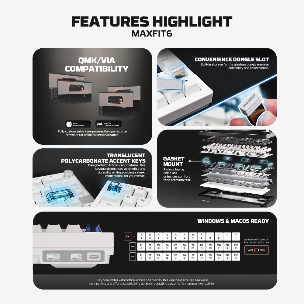 Tastatura Mehanicka Gaming Fantech MK920 RGB Maxfit 6 Wireless black (White switch)