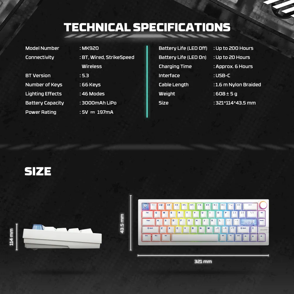 Tastatura Mehanicka Gaming Fantech MK920 RGB Maxfit 6 Wireless black (White switch)