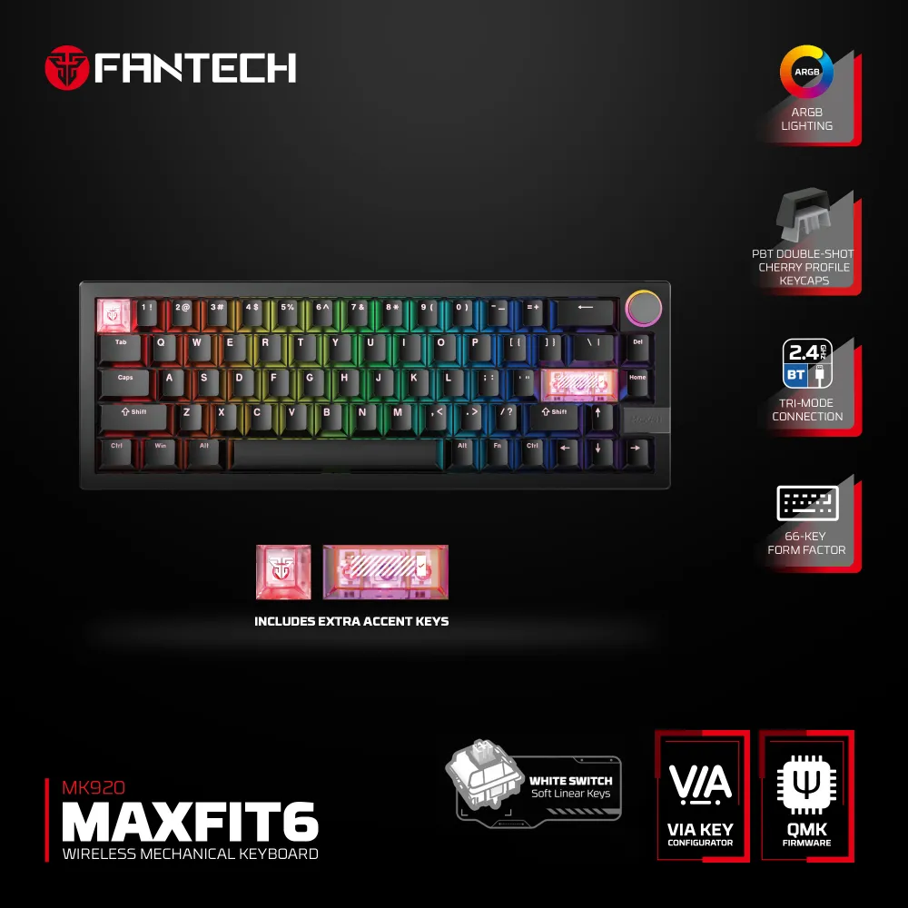 Tastatura Mehanicka Gaming Fantech MK920 RGB Maxfit 6 Wireless black (White switch)