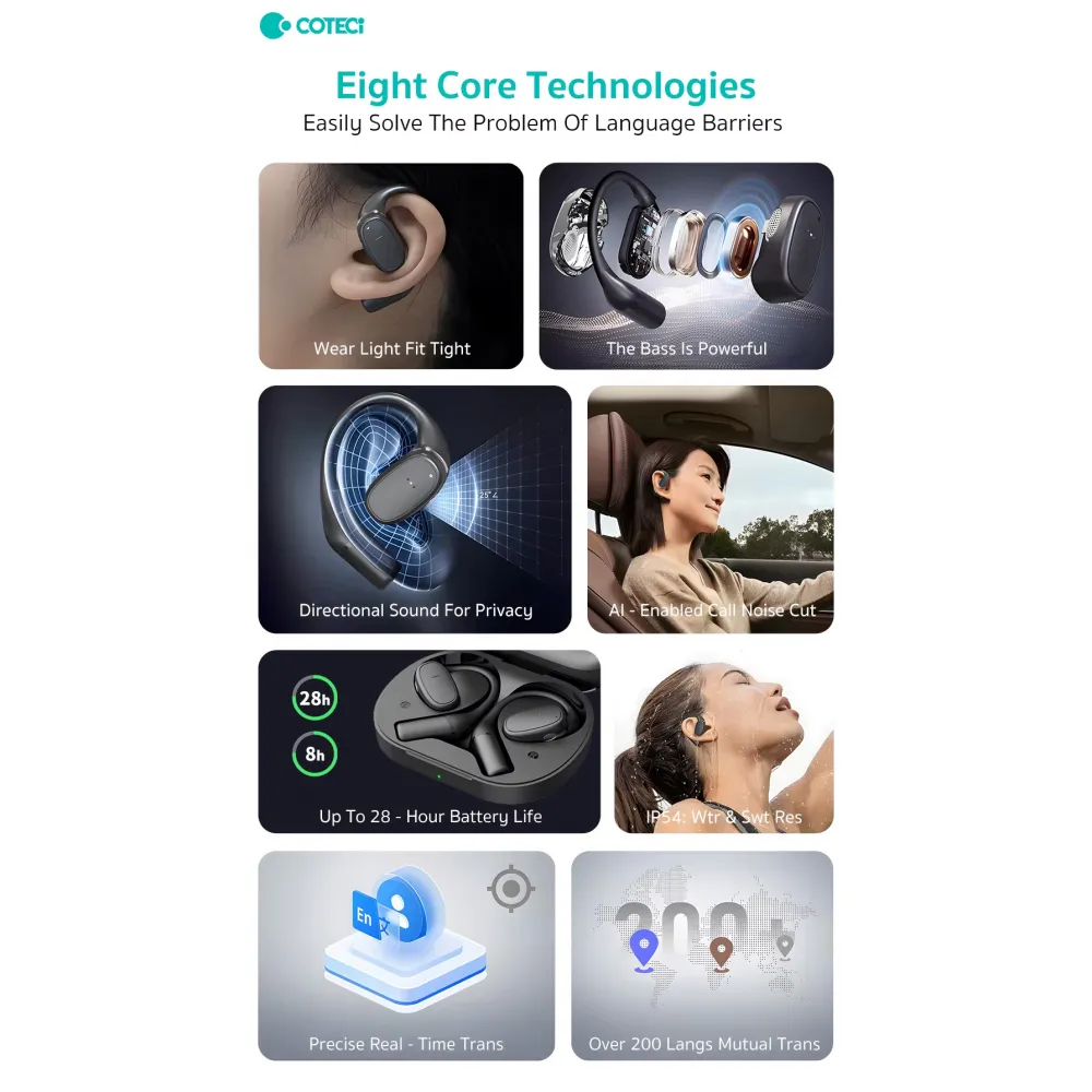 Bluetooth slusalice Coteci MS-027 sa AI prevodiocem bez