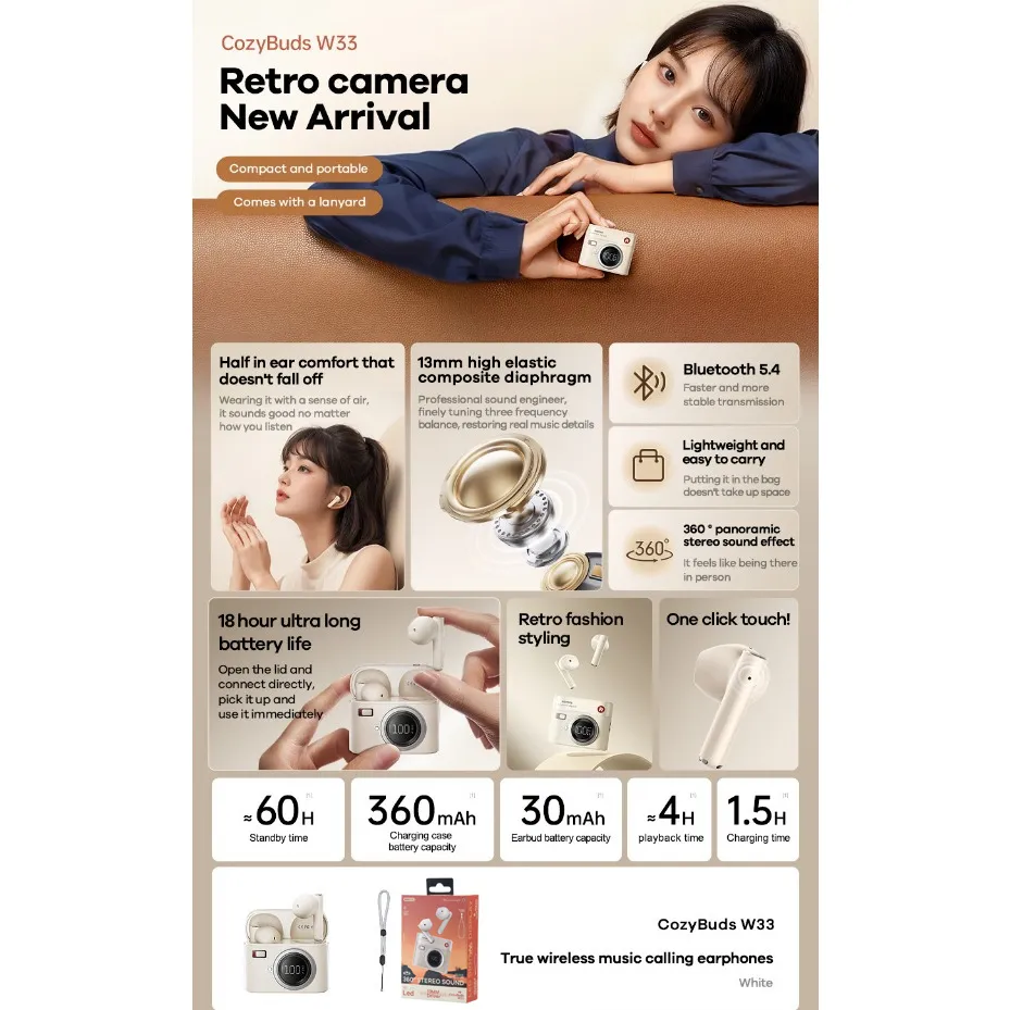 Bluetooth slusalice REMAX CozyBuds W33 braon