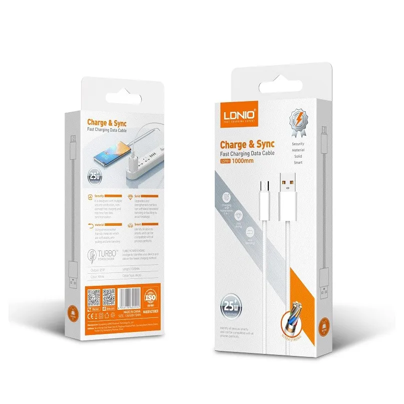 Data kabl LDNIO LS901 25W Fast micro USB beli 1m