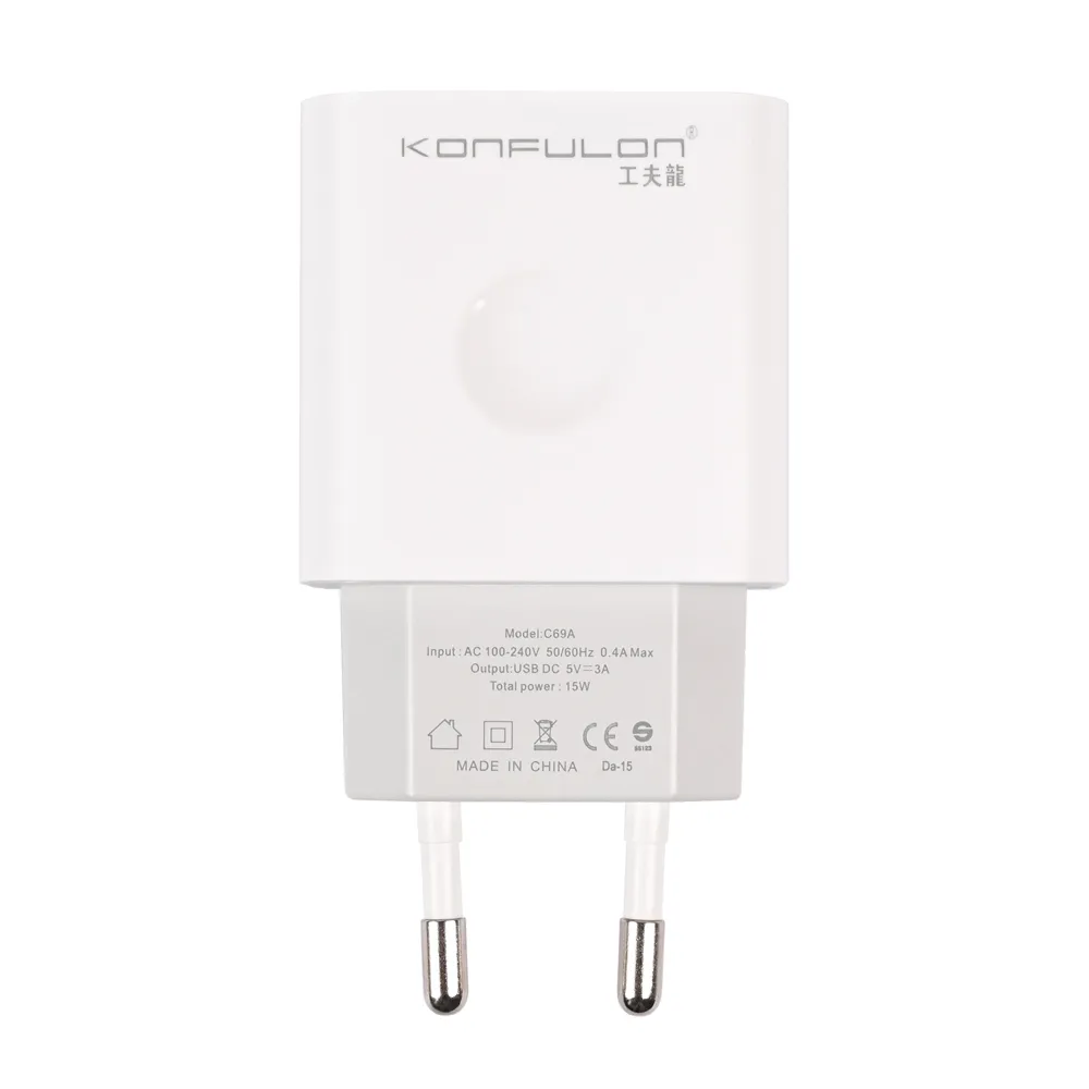 Kucni punjac KONFULON C69A+DC05 QC 15W, USB na iPhone lightning beli 1m