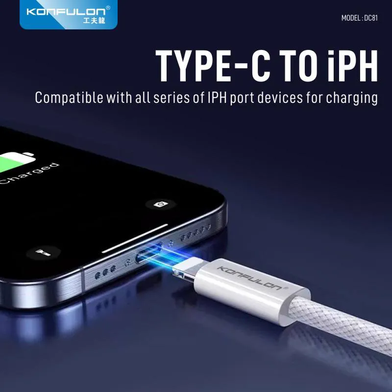 Data kabl KONFULON DC81 27W Type C na iPhone lightning beli 1m