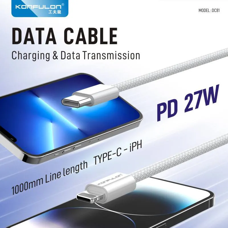 Data kabl KONFULON DC81 27W Type C na iPhone lightning beli 1m