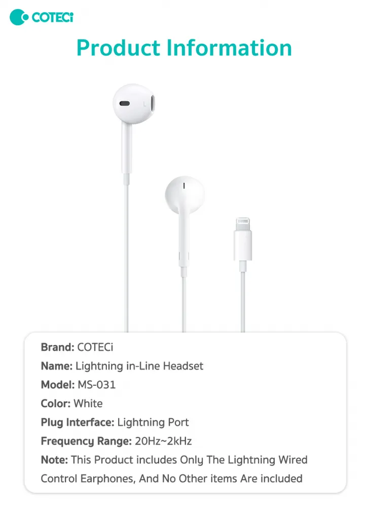 Slusalice Coteci MS-031 za iPhone lightning bele