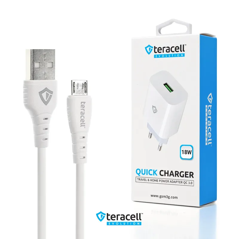 Kucni punjac Teracell Evolution TC-09 QC3.0 18W sa micro USB kablom beli CE