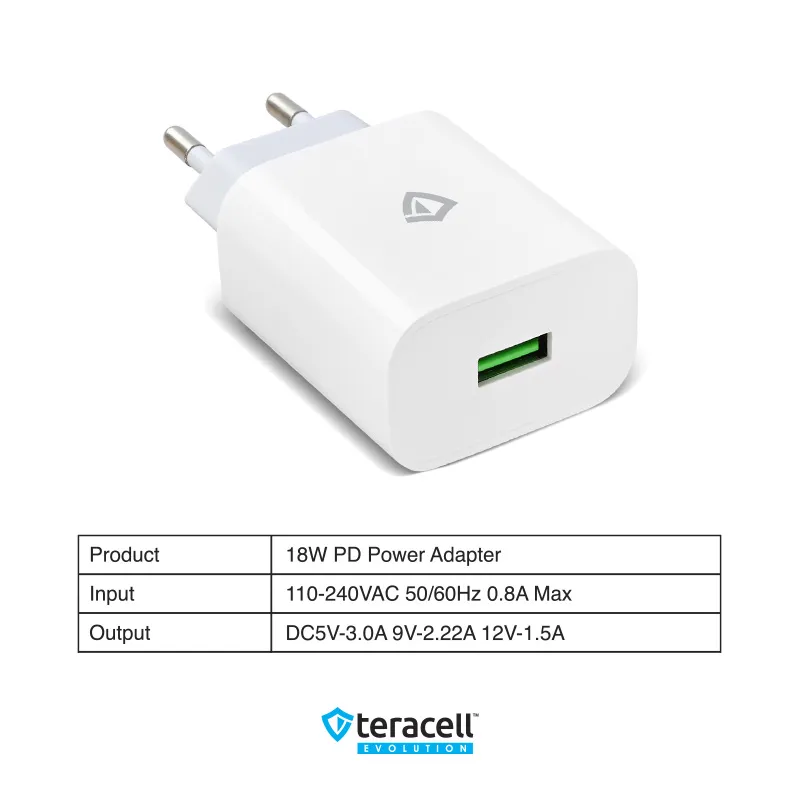 Kucni punjac Teracell Evolution TC-09 QC3.0 18W sa iPhone lightning kablom beli CE