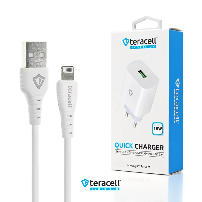 Kucni punjac Teracell Evolution TC-09 QC3.0 18W sa iPhone lightning kablom beli CE