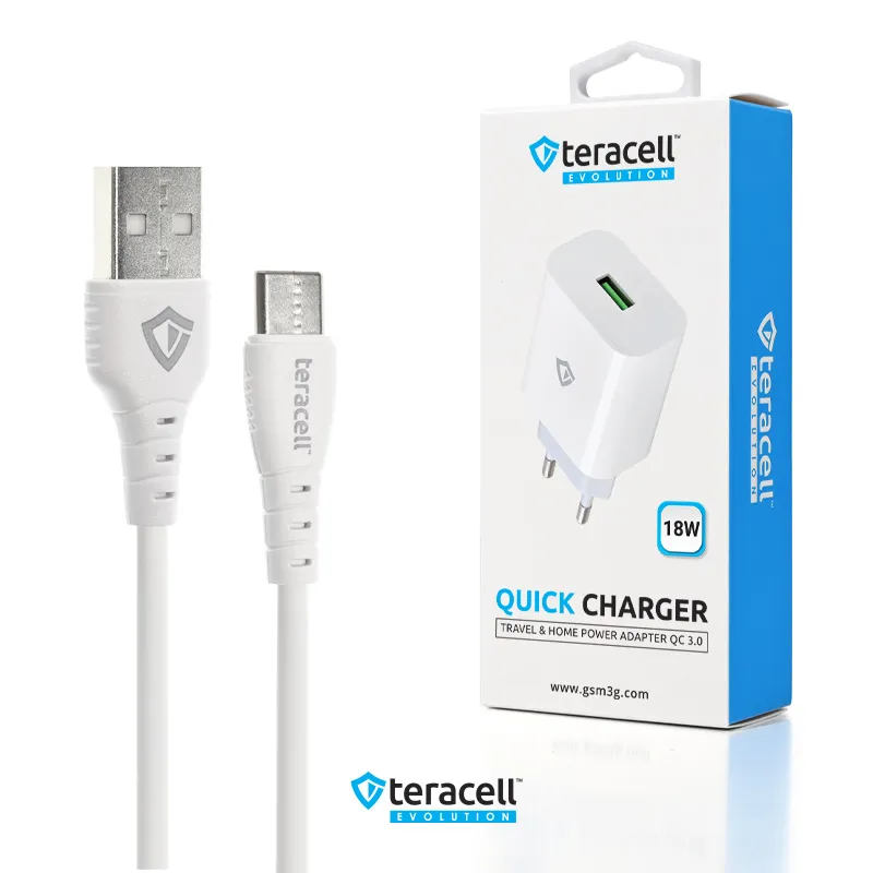 Kucni punjac Teracell Evolution TC-09 QC3.0 18W sa Type c kablom beli CE