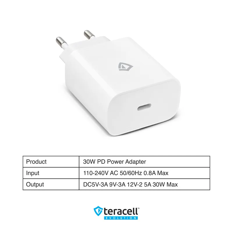 Kucni punjac Teracell Evolution TC-18 PD Fast charging 30W sa PD iPhone lightning kablom beli CE