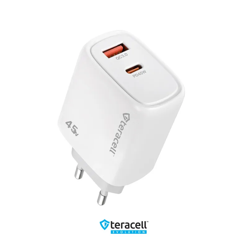 Kucni punjac Teracell Evolution TC-19, GAN, QC, PD Fast charging 45W beli CE