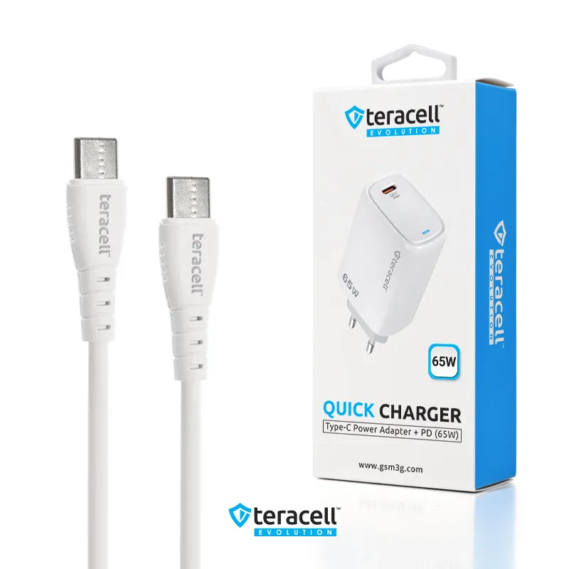 Kucni punjac Teracell Evolution TC-20, GAN, PD Fast charging 65W sa PD type C kablom beli CE