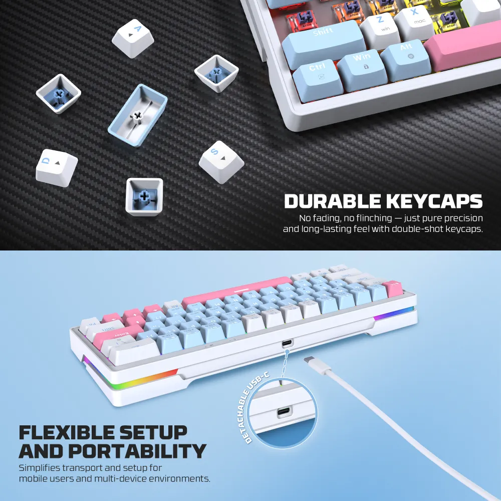 Tastatura Mehanicka Gaming Fantech MK611 Atom x63 AME bela (rosie switch)